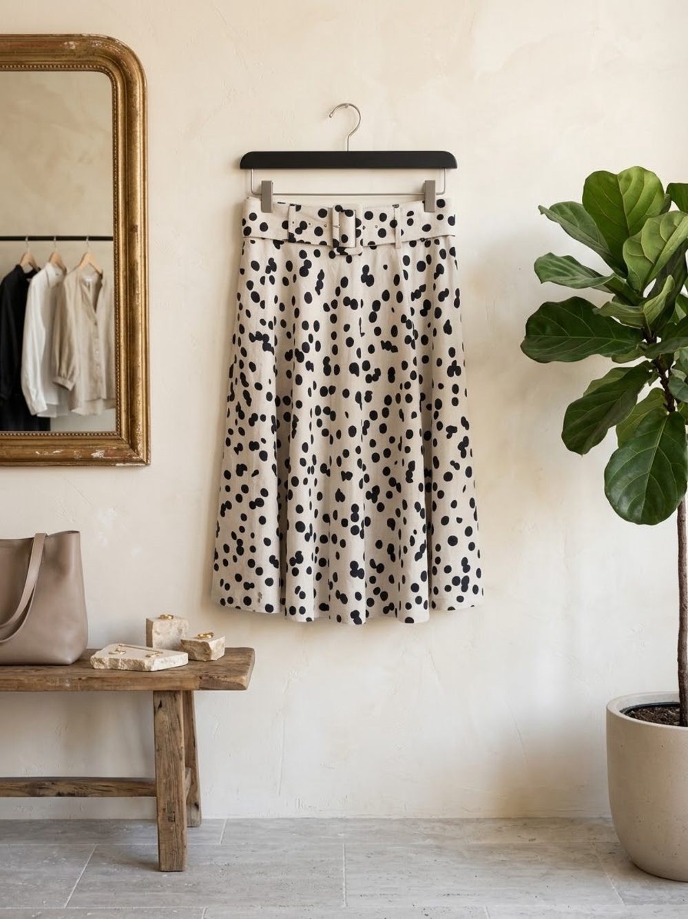 Tahari Cream and Black Polka Dot High-Low Skirt